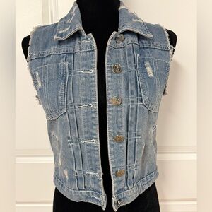 Distressed Cropped Jean Vest